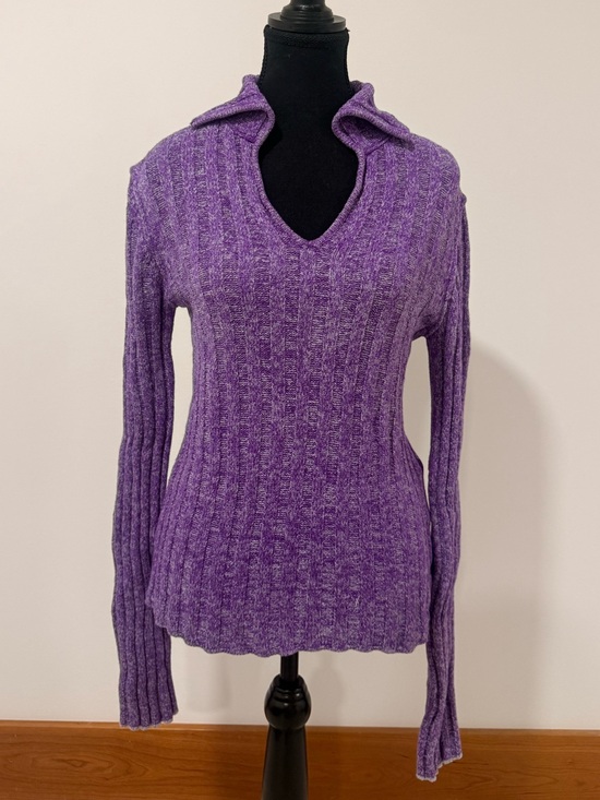 Acne Studios Sweaters - Acne Studios Purple Ribbed V-Neck Sweater with Collar